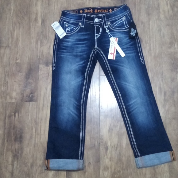 Rock Revival Women's Capri 26 Heather Embellished Shimmer NWT 138 USD - Picture 1 of 13